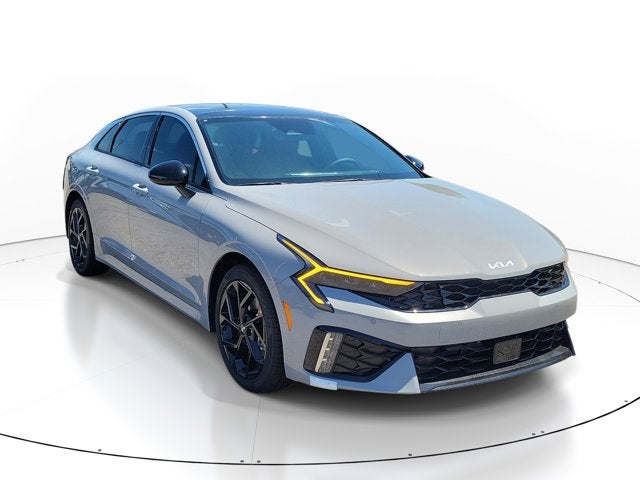 2026 Kia K5 GT-Line in Wolf Gray — front three-quarter view